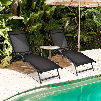 2 Pieces Outdoor Chaise Lounge with 5-Position Adjustable Backrest, Black Outdoor Chaise Lounges at Gallery Canada