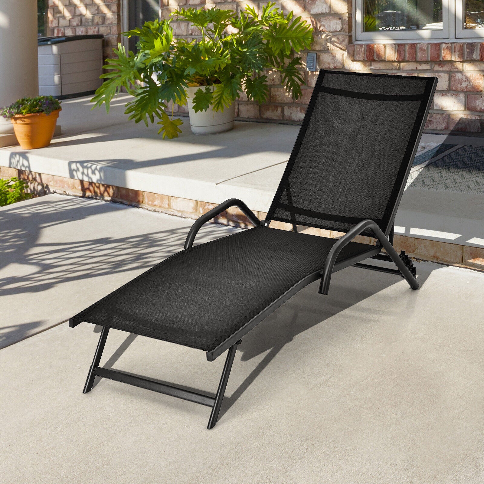 2 Pieces Outdoor Chaise Lounge with 5-Position Adjustable Backrest, Black Outdoor Chaise Lounges at Gallery Canada