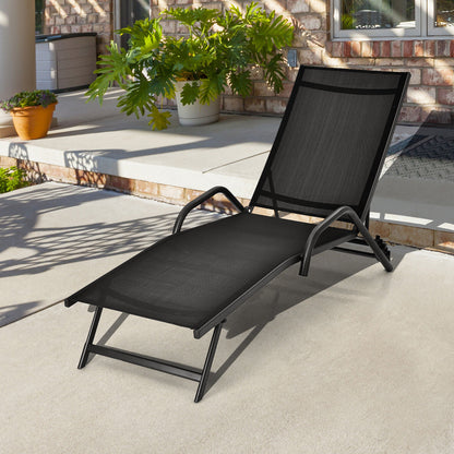 2 Pieces Outdoor Chaise Lounge with 5-Position Adjustable Backrest, Black Outdoor Chaise Lounges at Gallery Canada