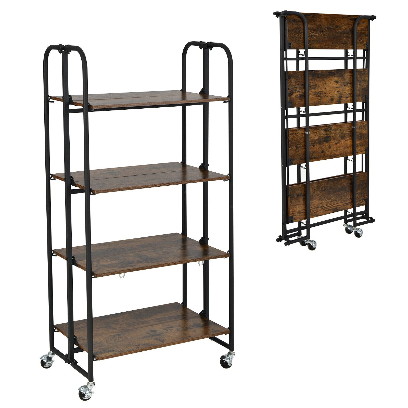 Foldable Rolling Cart with Storage Shelves for Kitchen-4-Tier Kitchen Islands & Carts at Gallery Canada