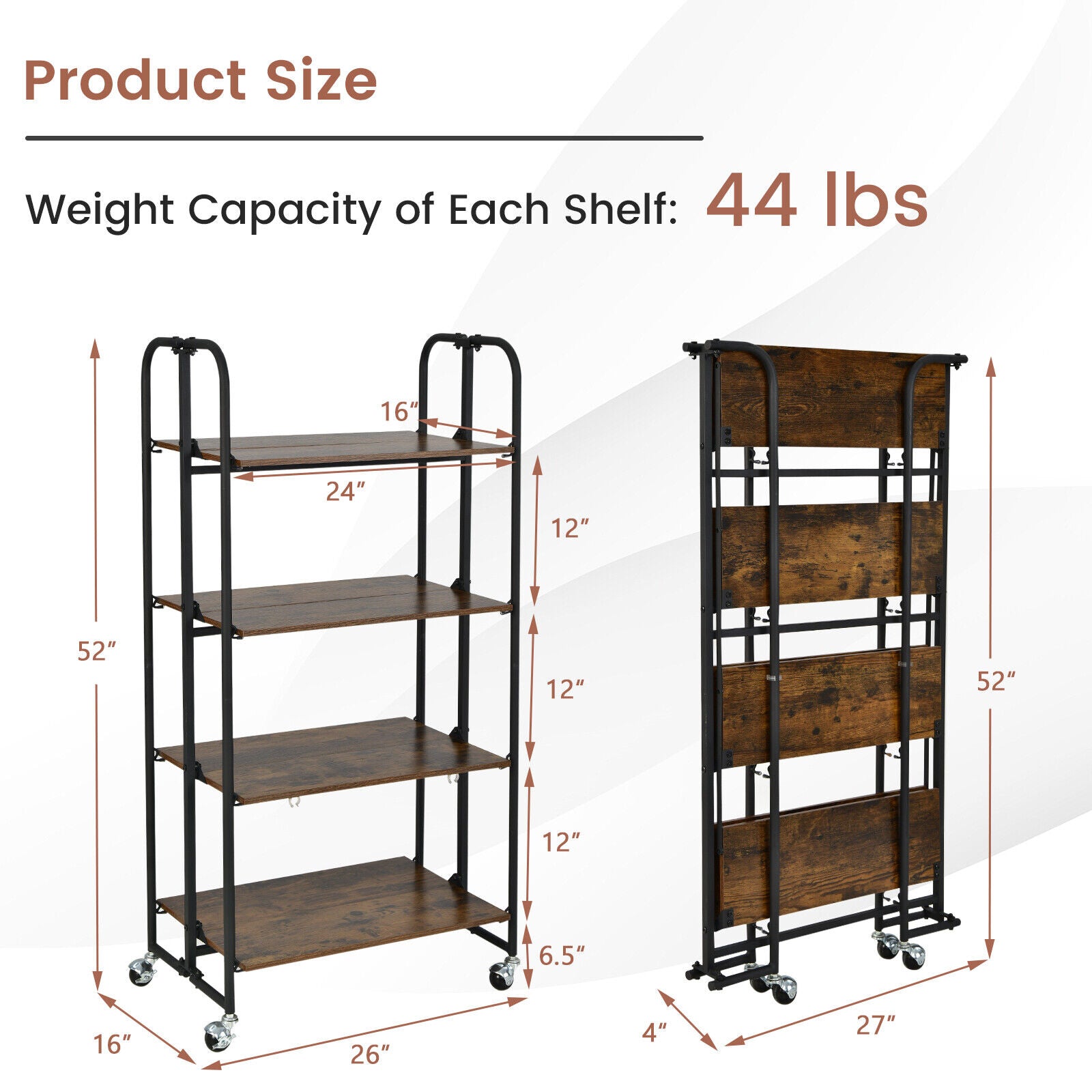 Foldable Rolling Cart with Storage Shelves for Kitchen-4-Tier Kitchen Islands & Carts at Gallery Canada