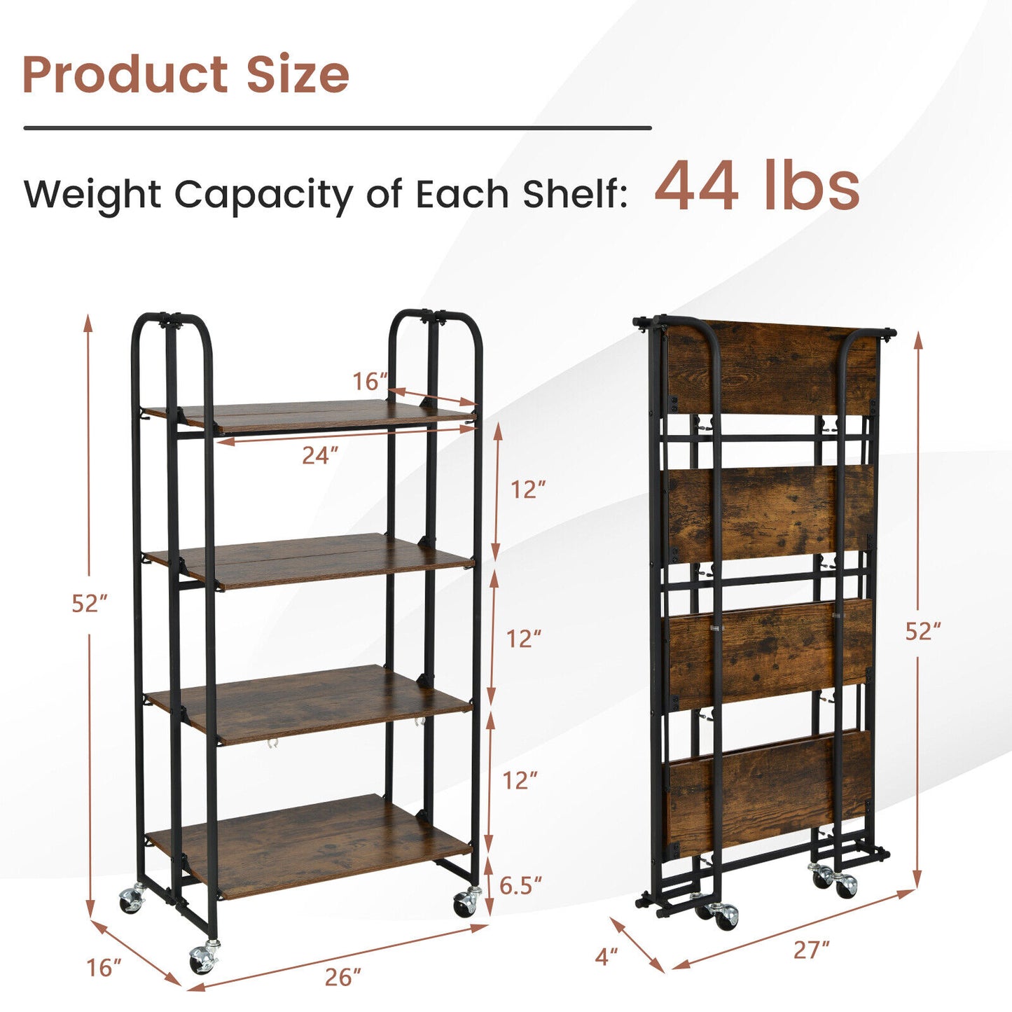 Foldable Rolling Cart with Storage Shelves for Kitchen-4-Tier Kitchen Islands & Carts at Gallery Canada