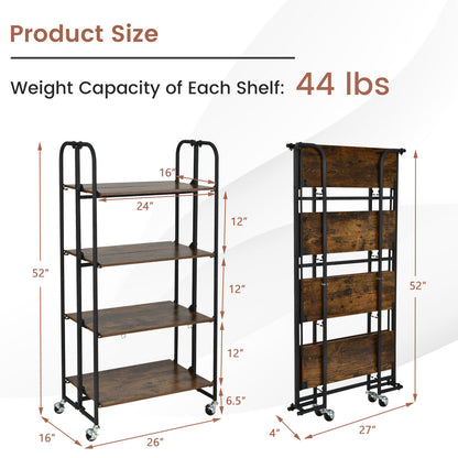 Foldable Rolling Cart with Storage Shelves for Kitchen-4-Tier Kitchen Islands & Carts at Gallery Canada