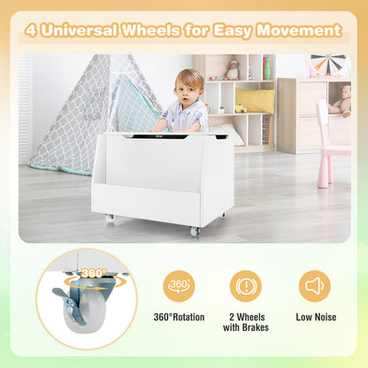 Wooden Mobile Toy Storage Organizer with Bookshelf and Lockable Wheels, White Kids Storage at Gallery Canada