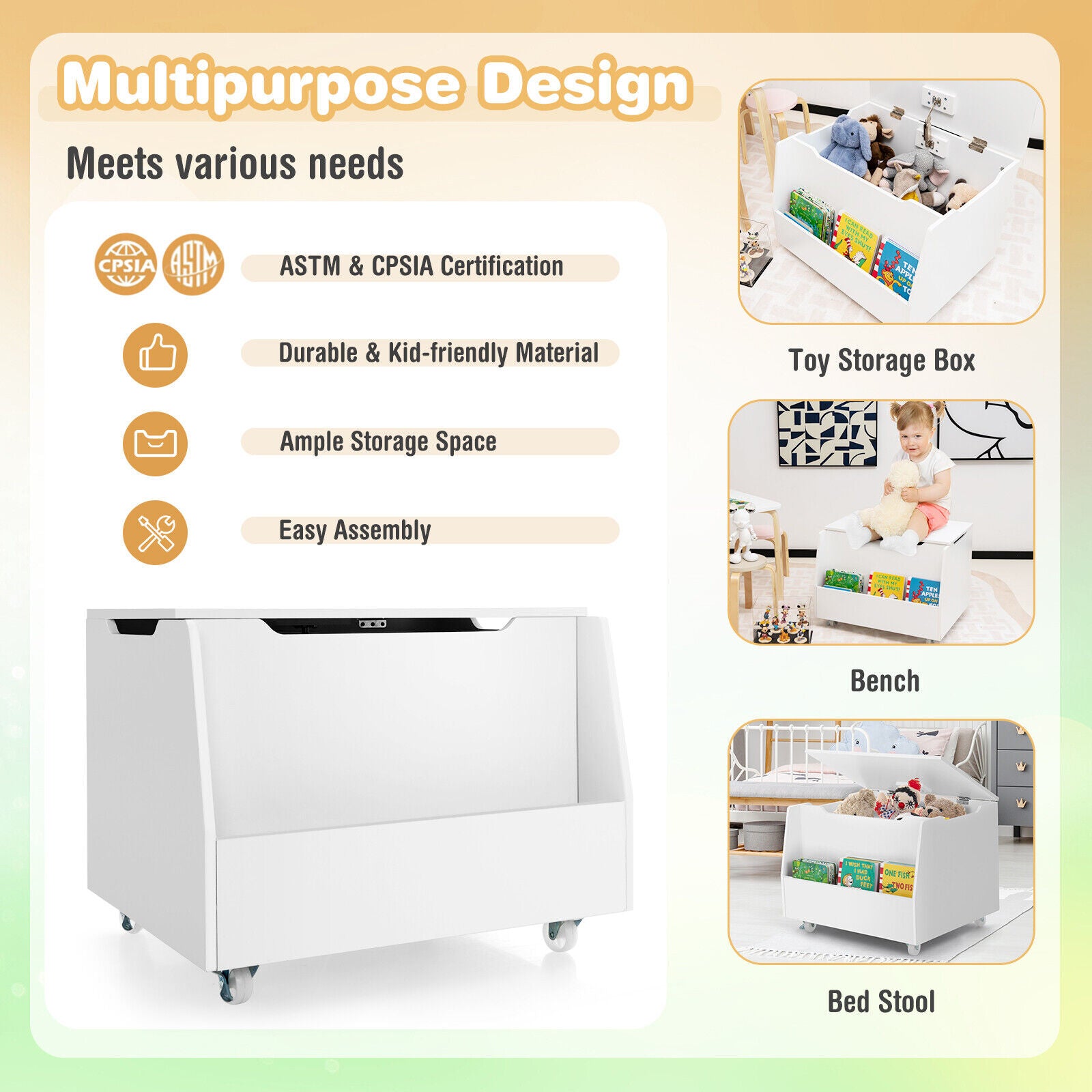 Wooden Mobile Toy Storage Organizer with Bookshelf and Lockable Wheels, White Kids Storage at Gallery Canada