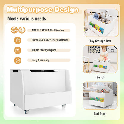 Wooden Mobile Toy Storage Organizer with Bookshelf and Lockable Wheels, White Kids Storage at Gallery Canada