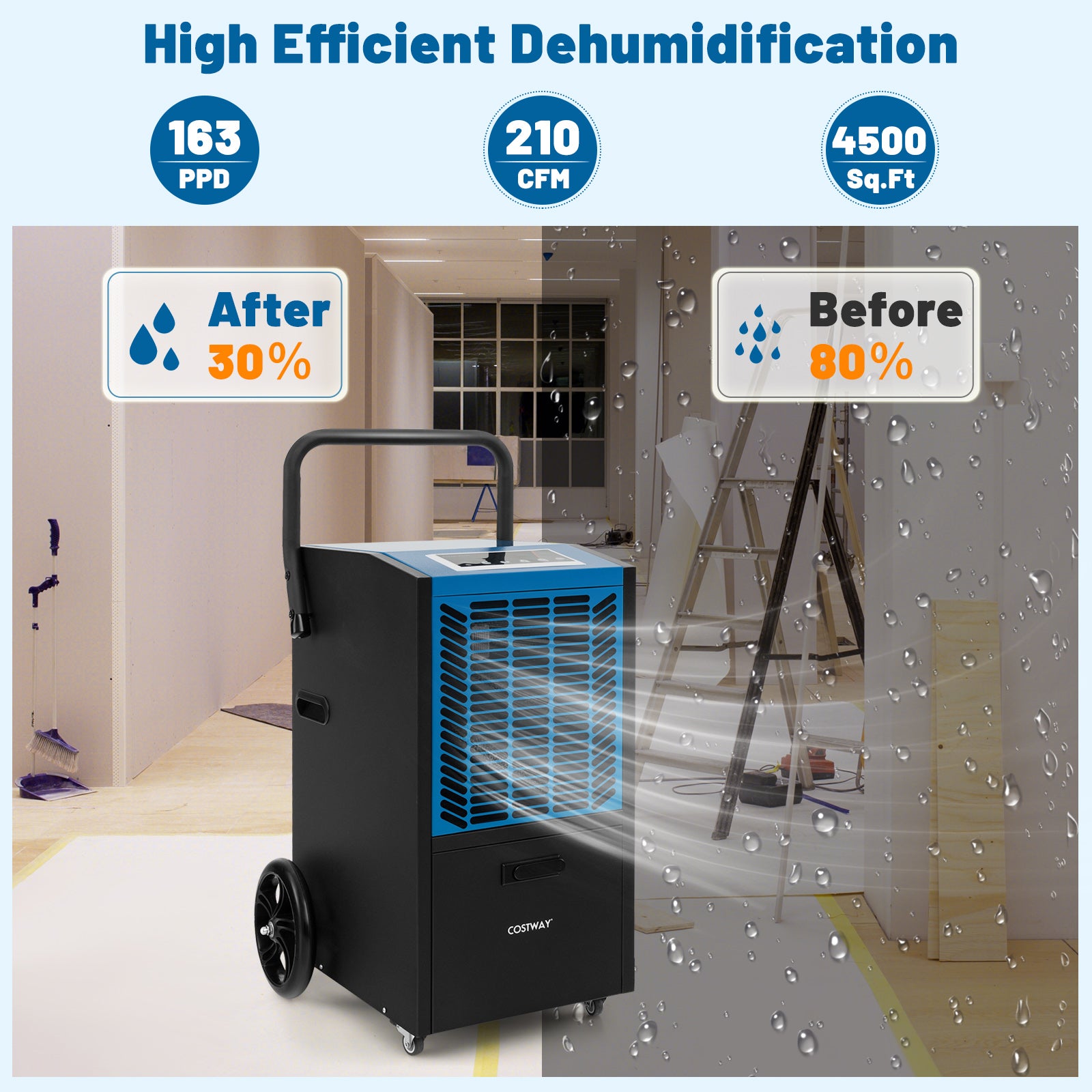 140 Pints Commercial Dehumidifier Crawl Space Dehumidifier with Pump and Drain Hose, Blue Dehumidifiers at Gallery Canada