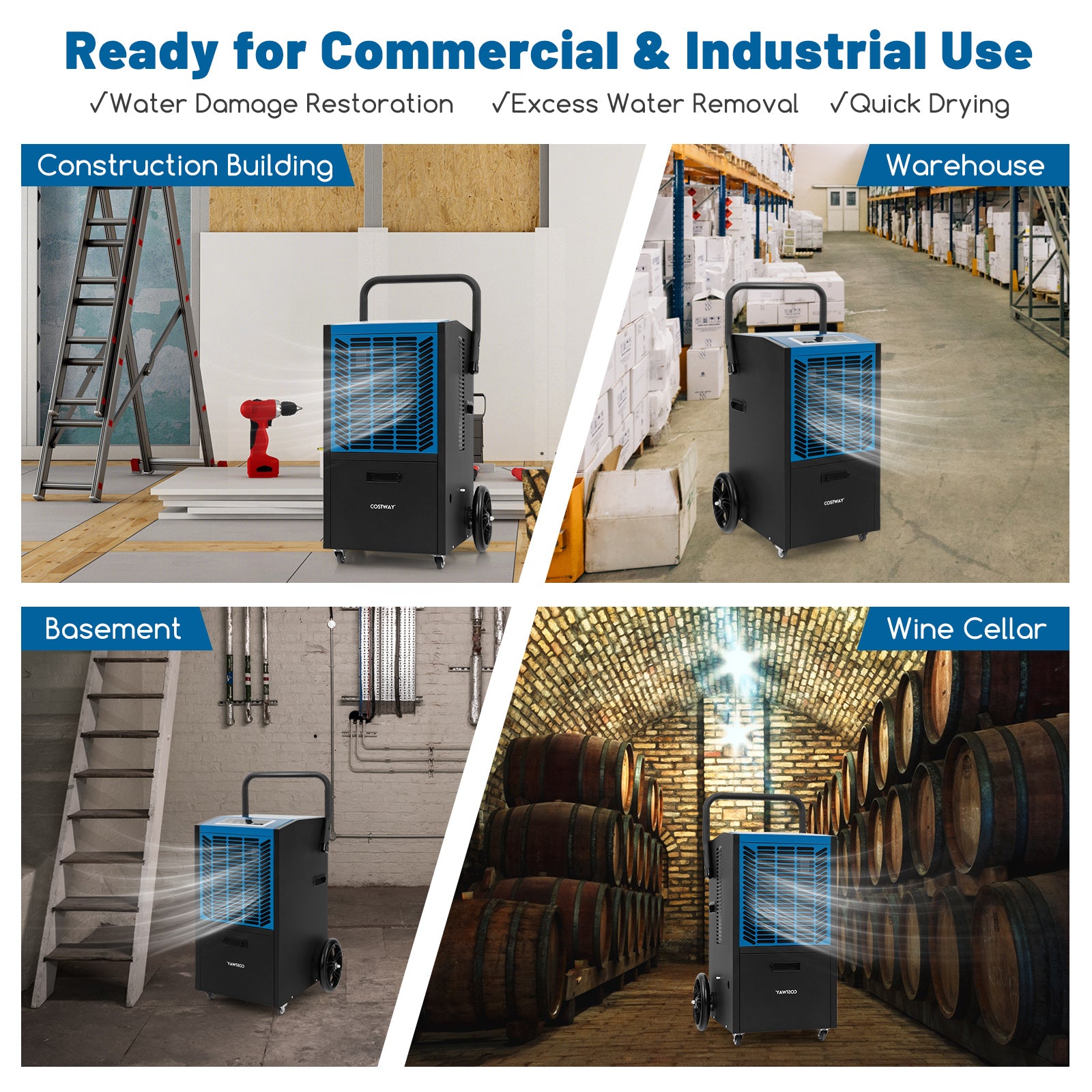 140 Pints Commercial Dehumidifier Crawl Space Dehumidifier with Pump and Drain Hose, Blue Dehumidifiers at Gallery Canada