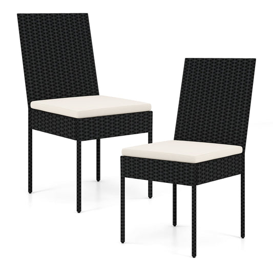 PE Wicker Patio Chairs Set Of 2 With Cushions, Garden Deck Backyard