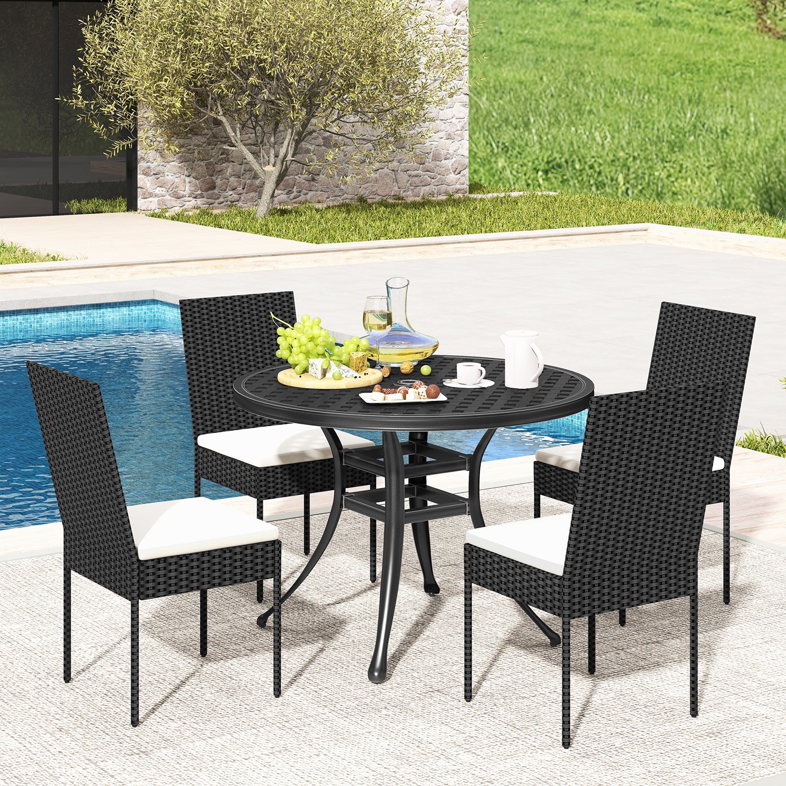 PE Wicker Patio Chairs Set of 2/4 with Cushions for Porch Deck Garden and Backyard-2 Pieces Patio Bar Furniture at Gallery Canada