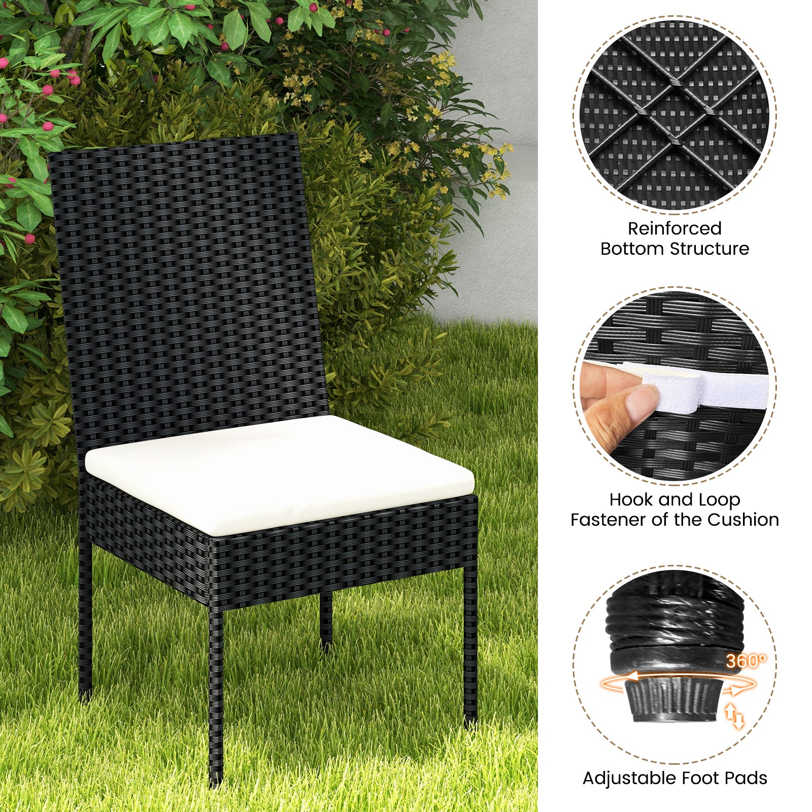 PE Wicker Patio Chairs Set of 2/4 with Cushions for Porch Deck Garden and Backyard-2 Pieces Patio Bar Furniture at Gallery Canada