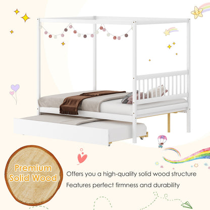 Full Size Canopy Bed with Trundle Wooden Platform Bed Frame Headboard, White Trundle Bed Frame at Gallery Canada