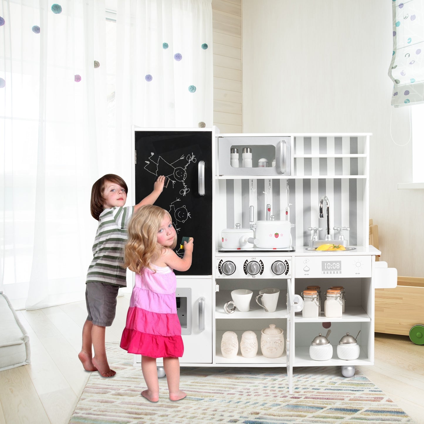 Wooden Pretend Play Kitchen Sets with Simulated Sound, White Play Kitchen Sets at Gallery Canada
