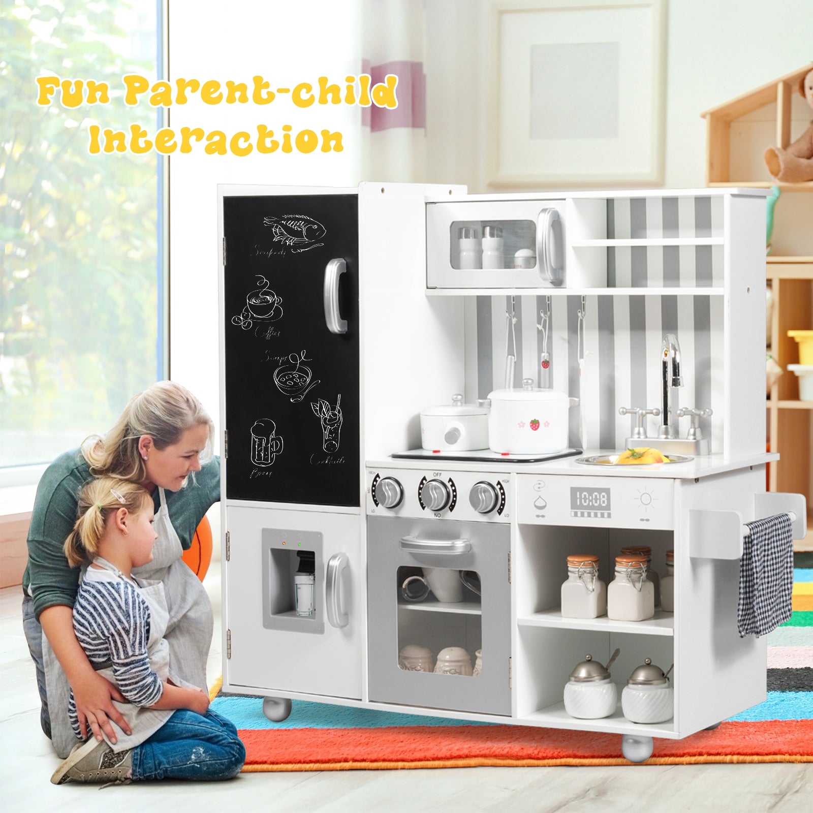 Wooden Pretend Play Kitchen Sets with Simulated Sound, White Play Kitchen Sets at Gallery Canada