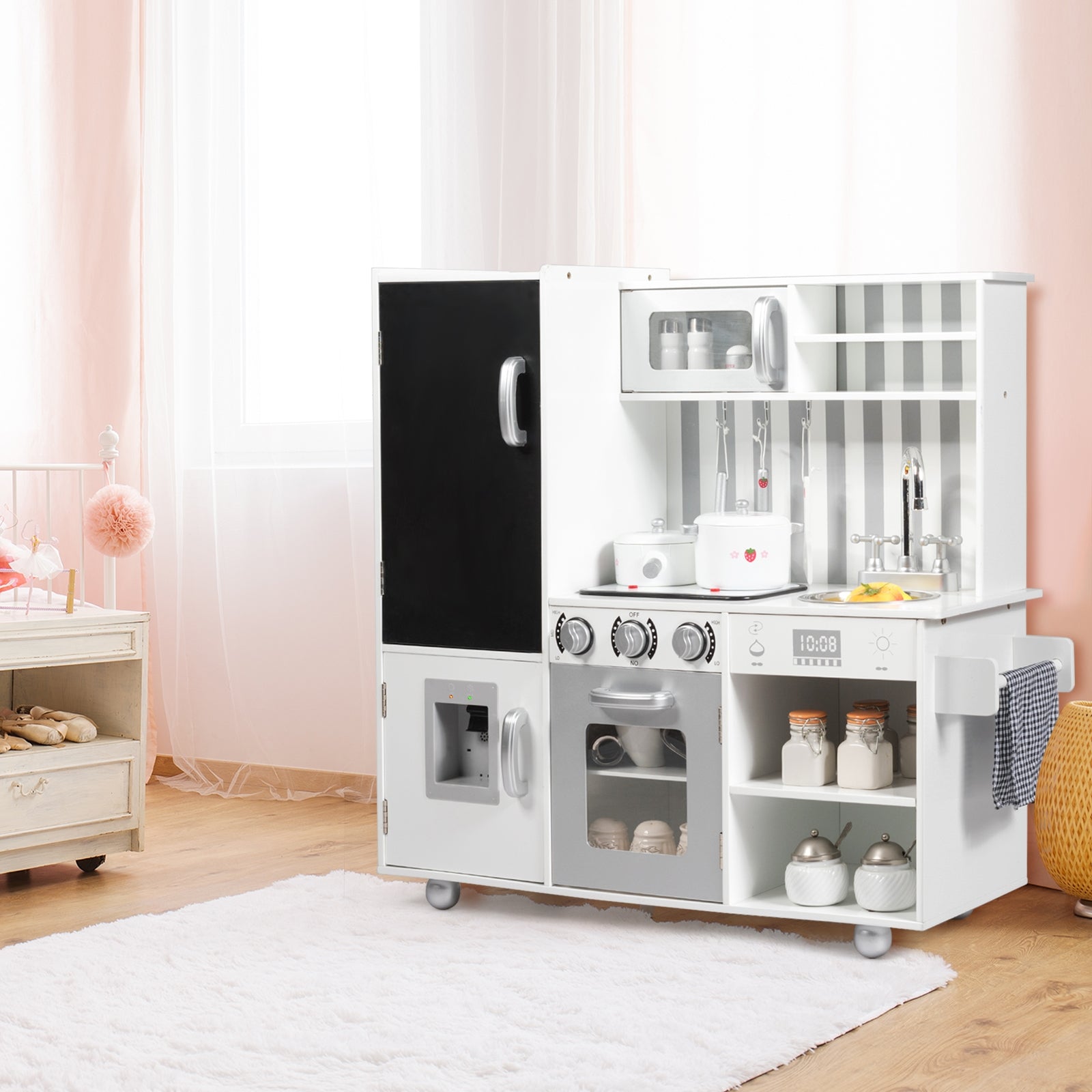 Wooden Pretend Play Kitchen Sets with Simulated Sound, White Play Kitchen Sets at Gallery Canada