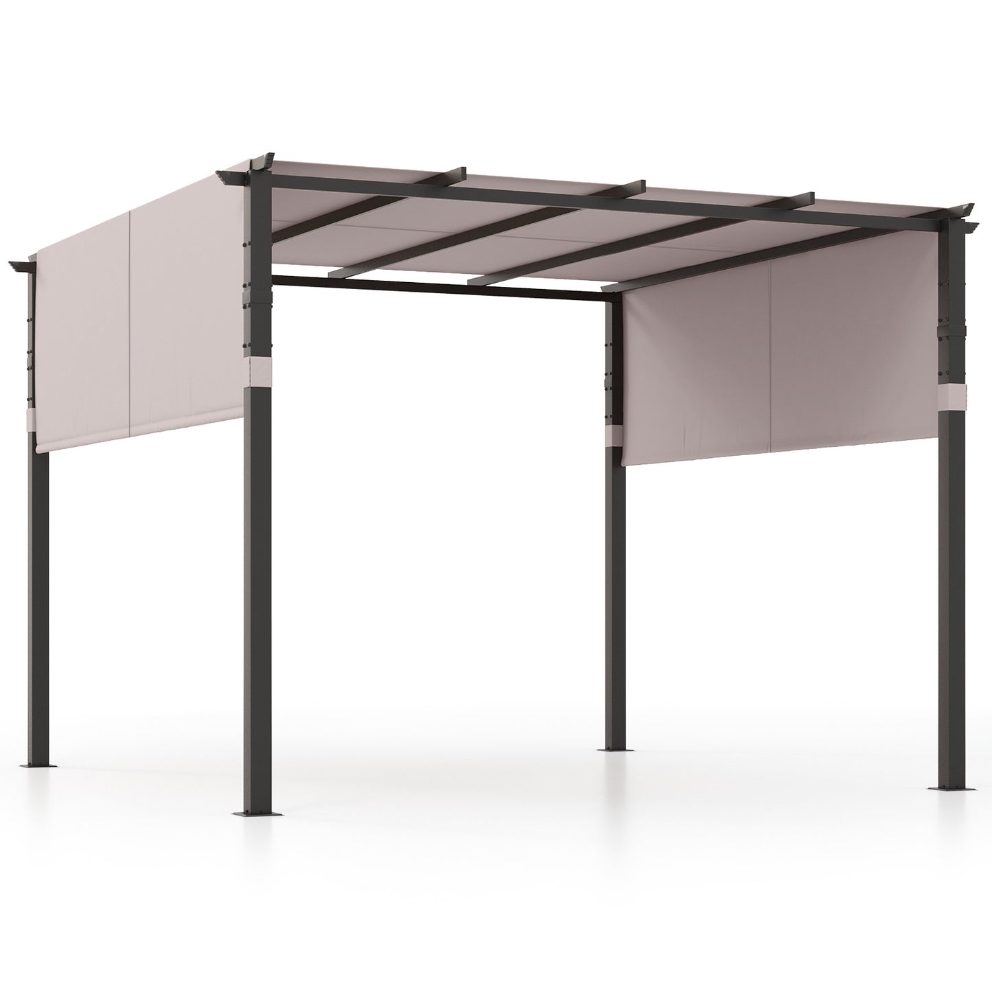 10 x 10 ft Flat Top Pergola with Retractable Canopy for Garden Pool Porch and Backyard, Gray Gazebos Gray at Gallery Canada