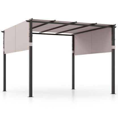 10 x 10 ft Flat Top Pergola with Retractable Canopy for Garden Pool Porch and Backyard, Gray Gazebos at Gallery Canada