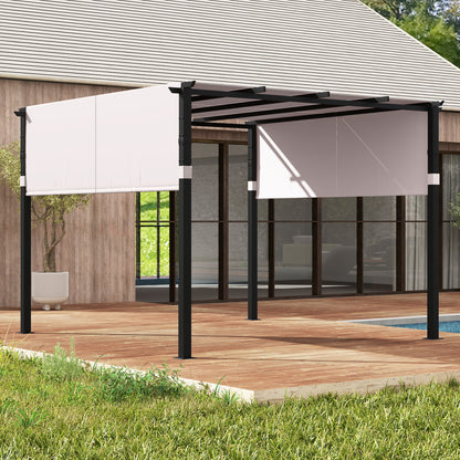 10 x 10 ft Flat Top Pergola with Retractable Canopy for Garden Pool Porch and Backyard, Gray Gazebos at Gallery Canada