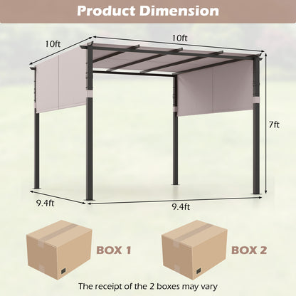 10 x 10 ft Flat Top Pergola with Retractable Canopy for Garden Pool Porch and Backyard, Gray Gazebos at Gallery Canada