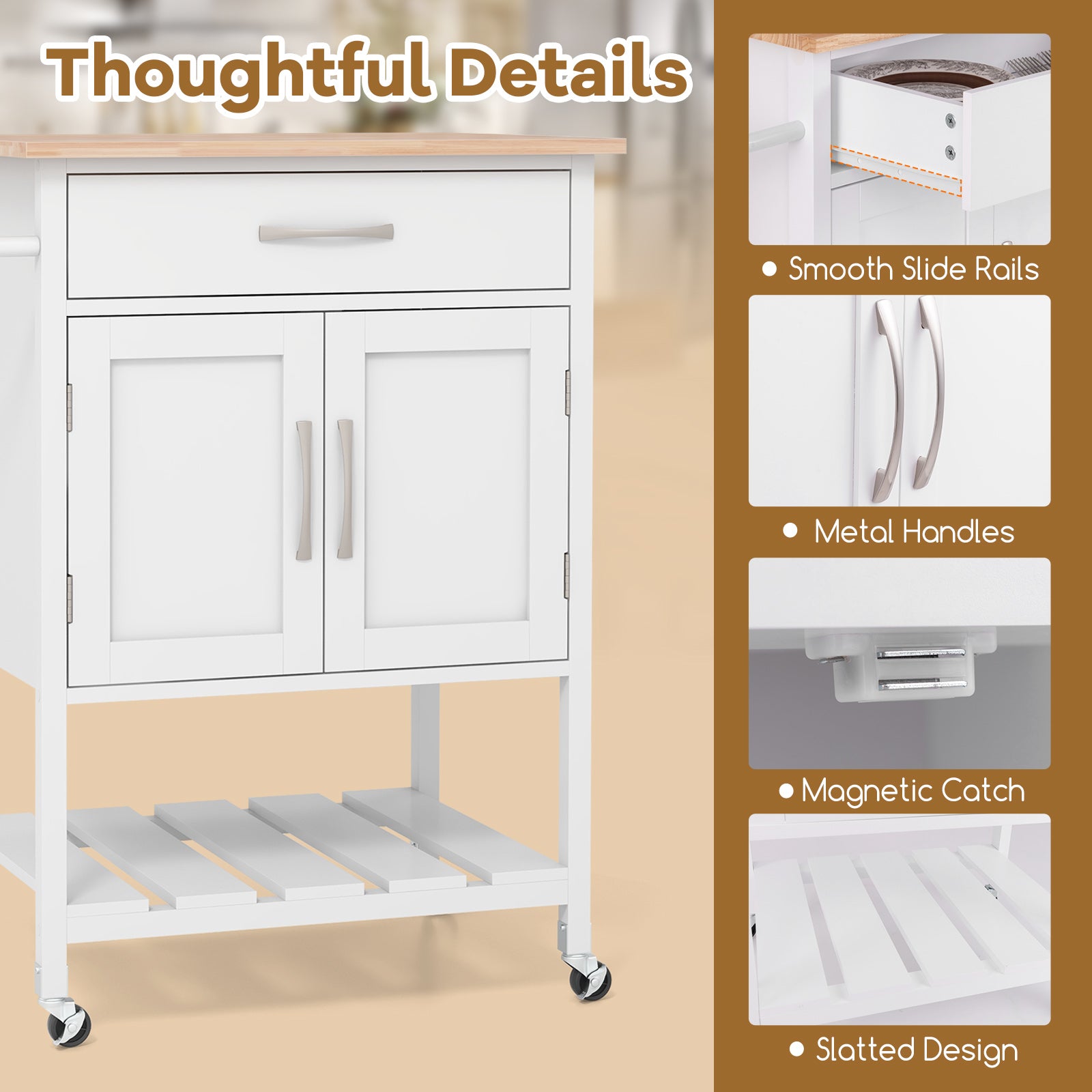 Rolling Kitchen Island Cart with Drawer and Towel Rack, White Kitchen Islands & Carts at Gallery Canada