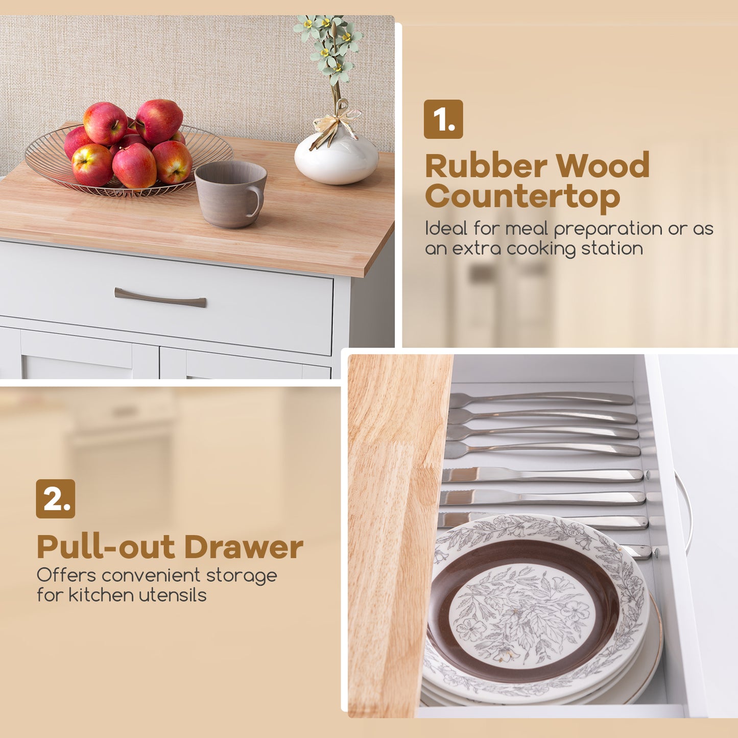 Rolling Kitchen Island Cart with Drawer and Towel Rack, White Kitchen Islands & Carts at Gallery Canada