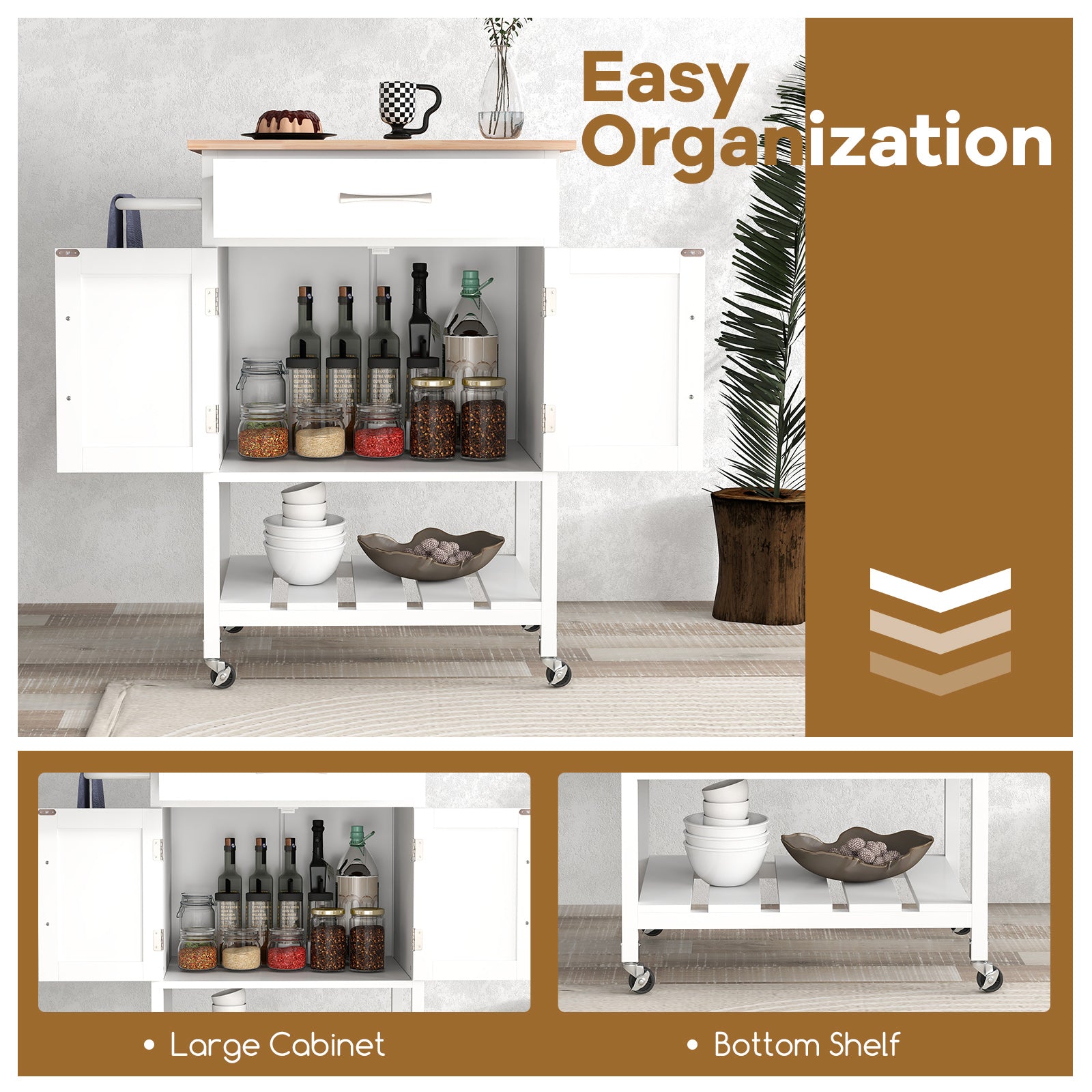 Rolling Kitchen Island Cart with Drawer and Towel Rack, White Kitchen Islands & Carts at Gallery Canada