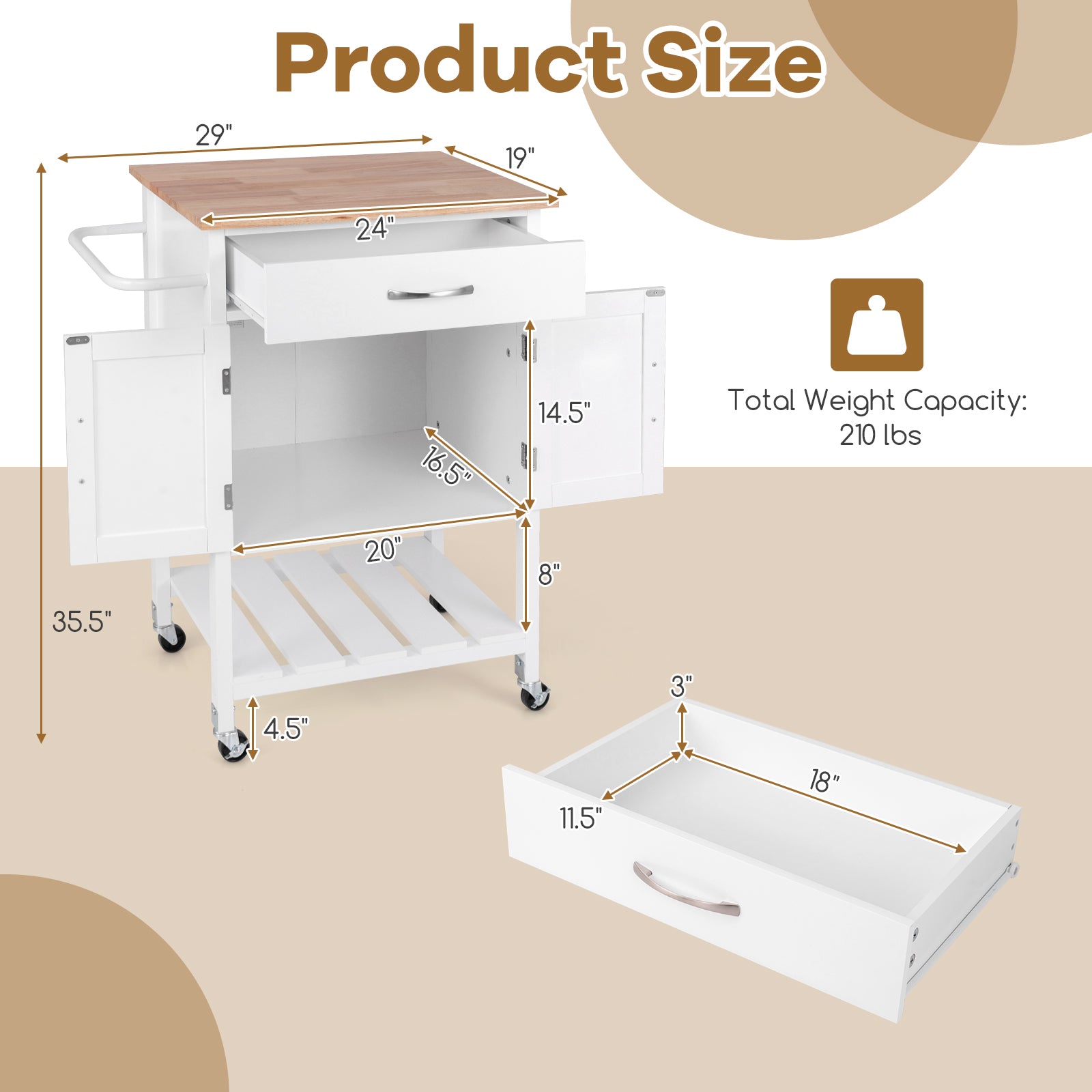 Rolling Kitchen Island Cart with Drawer and Towel Rack, White Kitchen Islands & Carts at Gallery Canada