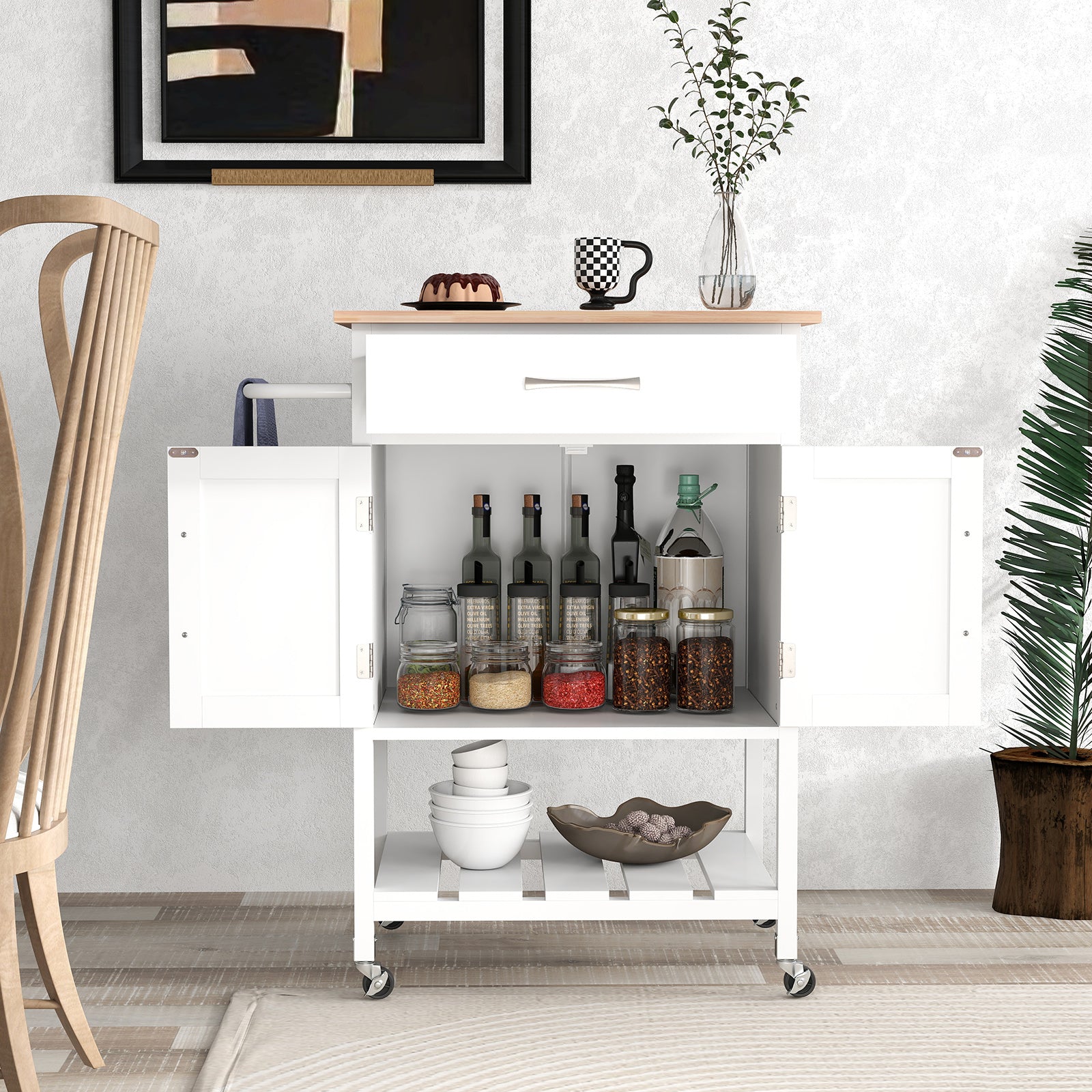 Rolling Kitchen Island Cart with Drawer and Towel Rack, White Kitchen Islands & Carts at Gallery Canada