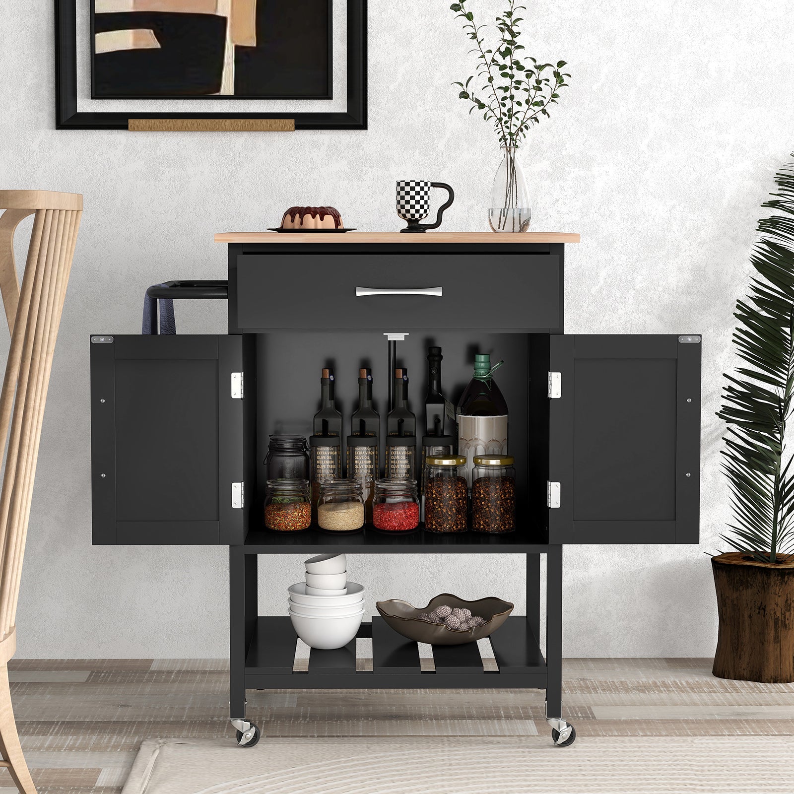 Rolling Kitchen Island Cart with Drawer and Towel Rack, Black Kitchen Islands & Carts at Gallery Canada