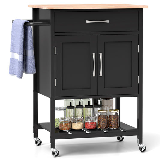 Rolling Kitchen Island Cart With Drawer, Towel Rack, Black Kitchen Islands & Carts Black at Gallery Canada