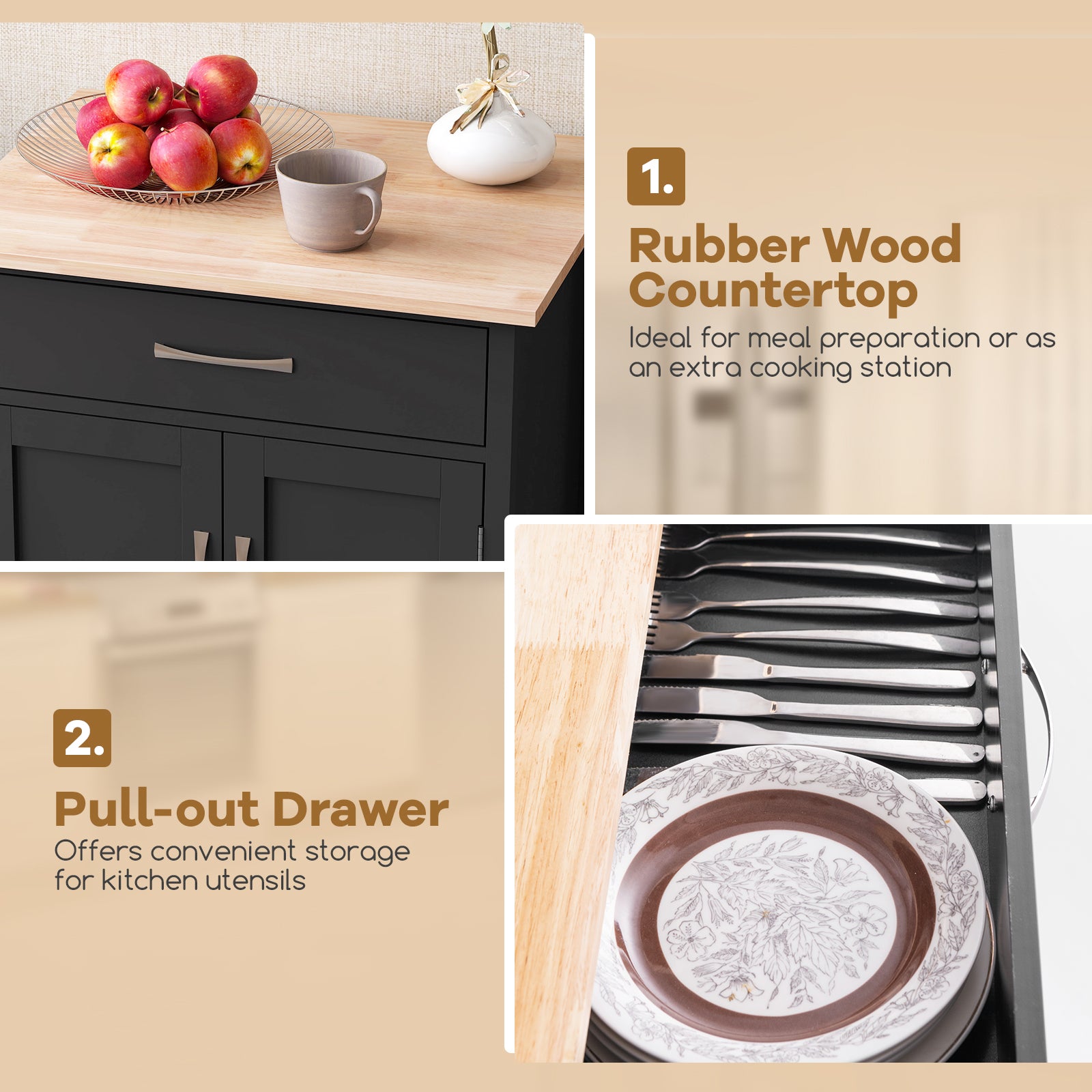 Rolling Kitchen Island Cart with Drawer and Towel Rack, Black Kitchen Islands & Carts at Gallery Canada