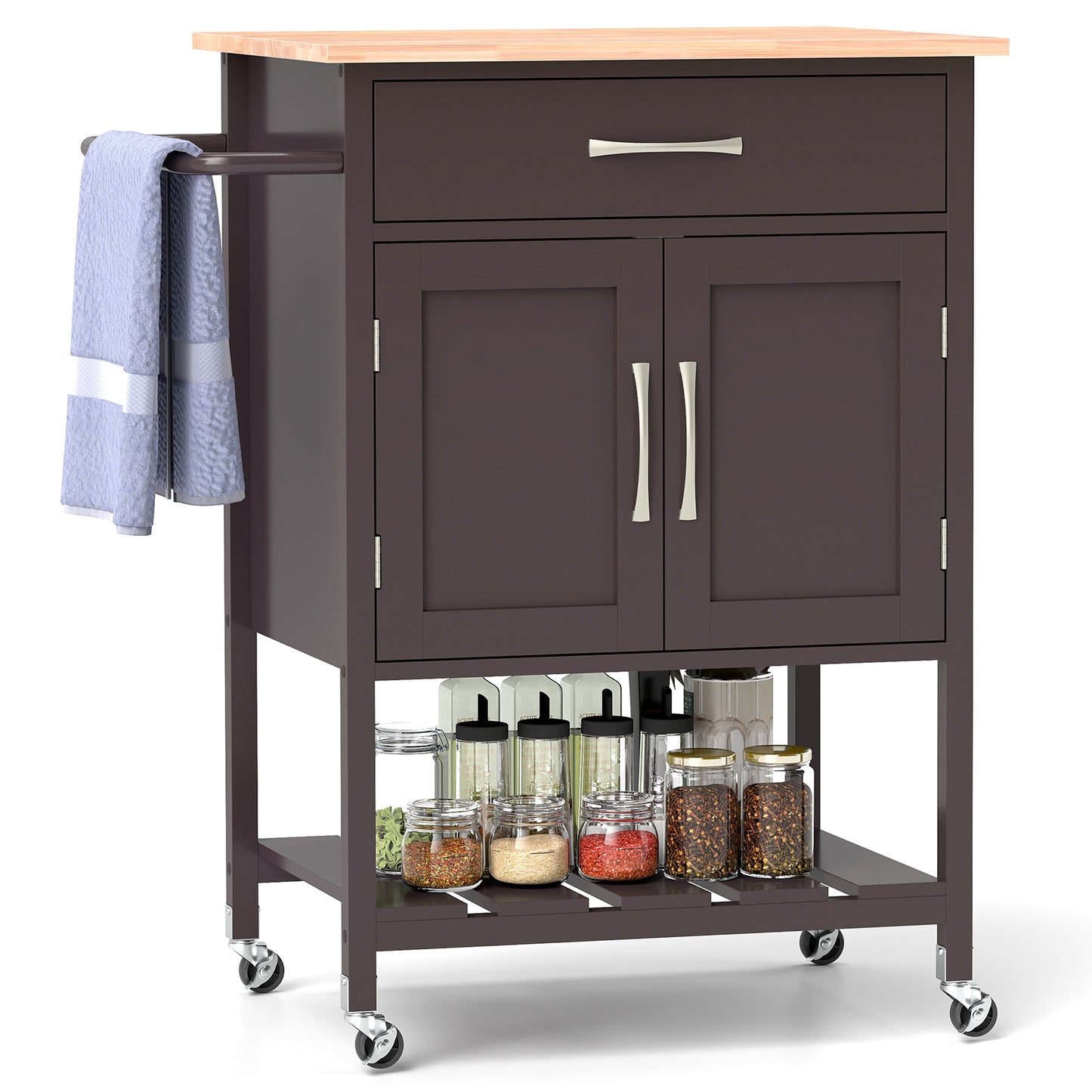 Rolling Kitchen Island Cart with Drawer and Towel Rack, Brown Kitchen Islands & Carts Brown at Gallery Canada