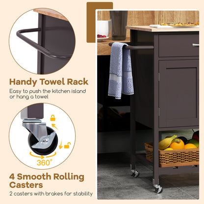 Rolling Kitchen Island Cart with Drawer and Towel Rack, Brown Kitchen Islands & Carts at Gallery Canada