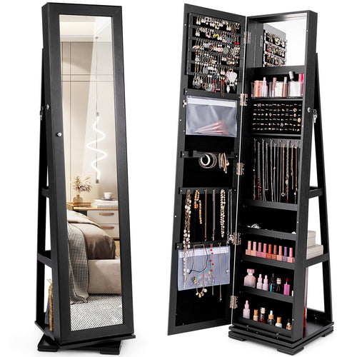 Rotatable 2-in-1 Jewelry Cabinet, Full-Length Mirror, Black