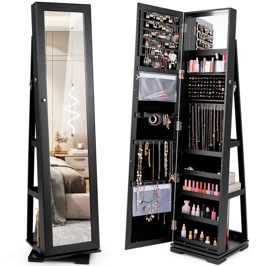 Rotatable 2-in-1 Jewelry Cabinet, Full-Length Mirror, Black Jewelry Armoires Black at Gallery Canada