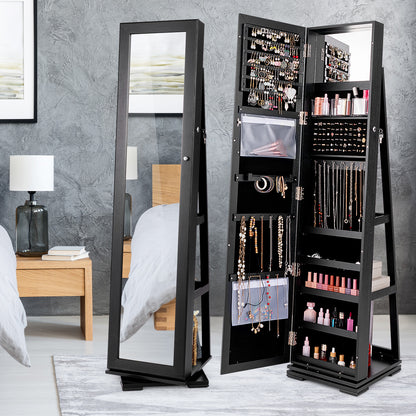 360° Rotatable 2-in-1 Lockable Jewelry Cabinet with Full-Length Mirror, Black Jewelry Armoires at Gallery Canada