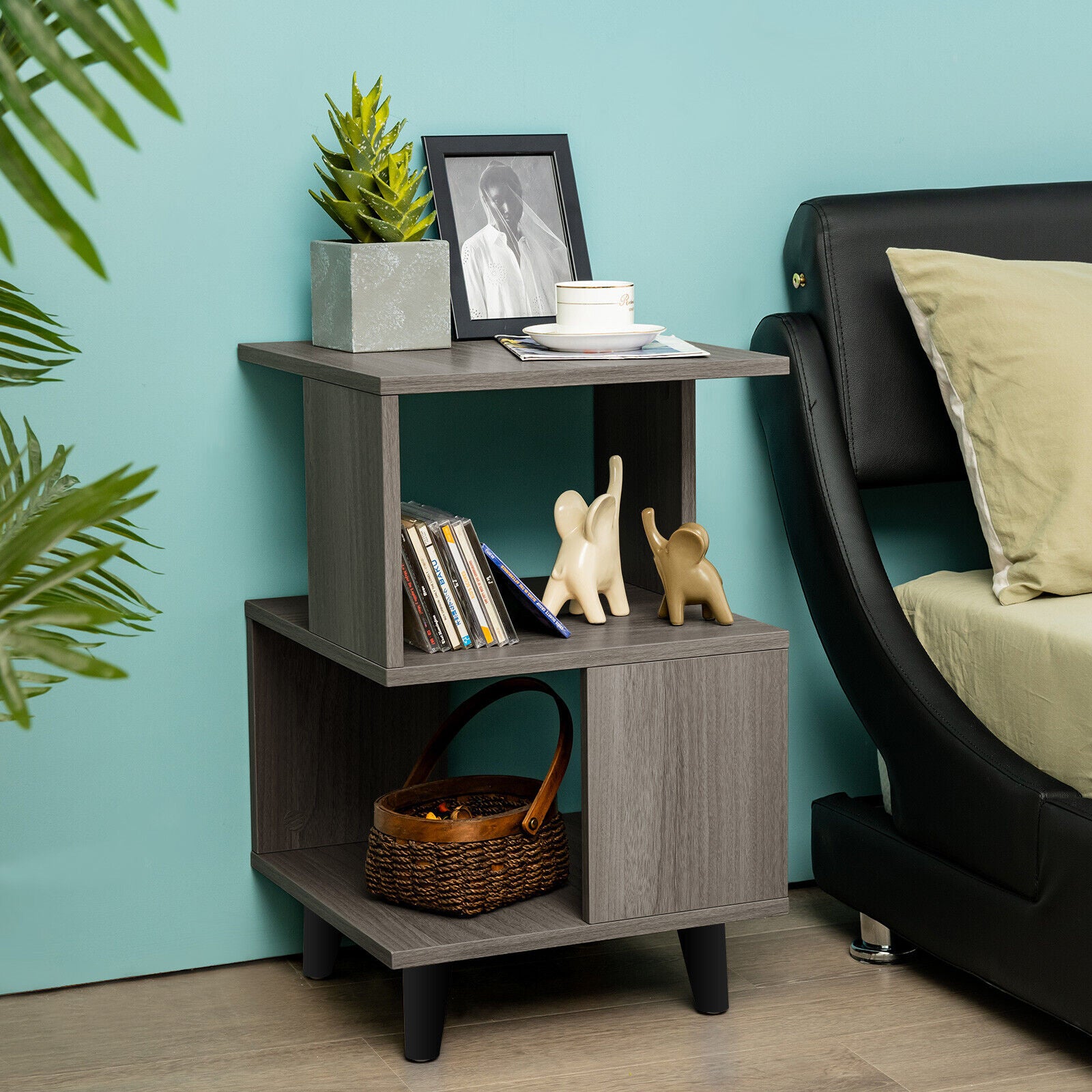 2 Pieces Wooden Modern Nightstand Set with Legs for Living Room, Gray Nightstands at Gallery Canada