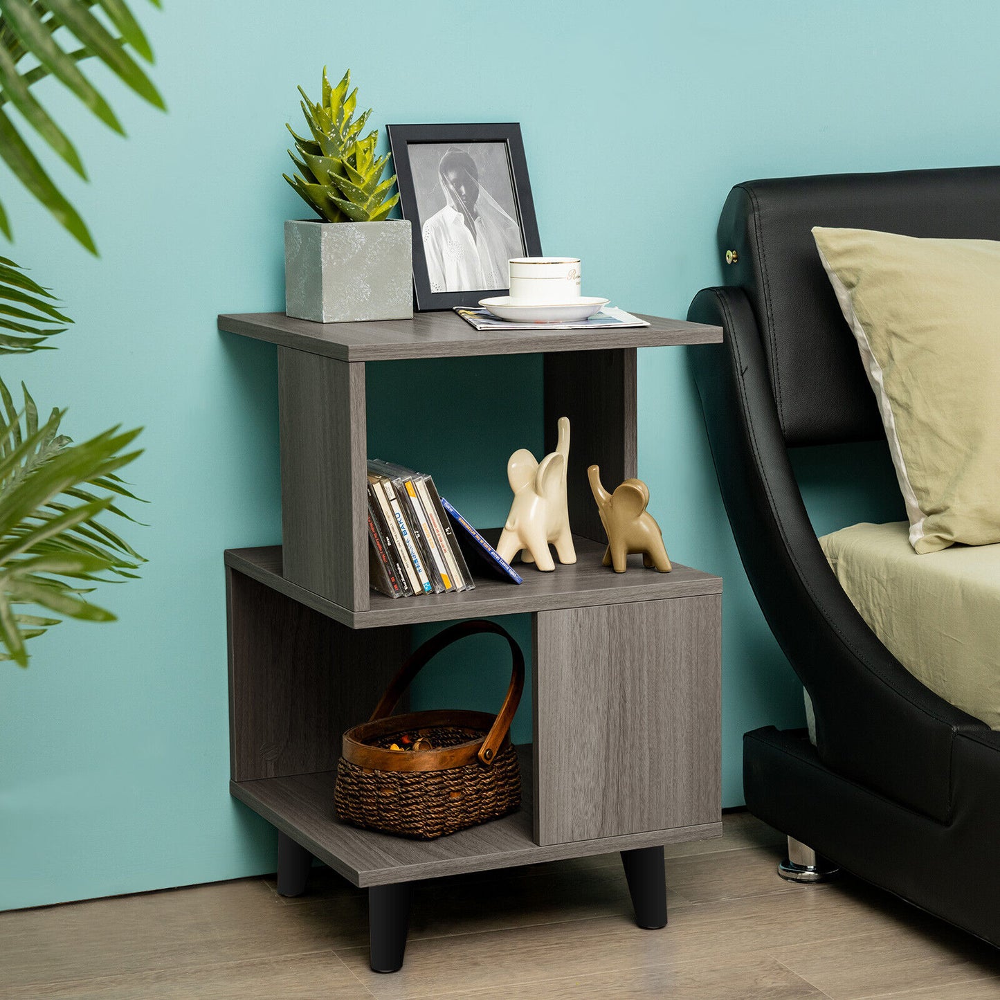 2 Pieces Wooden Modern Nightstand Set with Legs for Living Room, Gray Nightstands at Gallery Canada