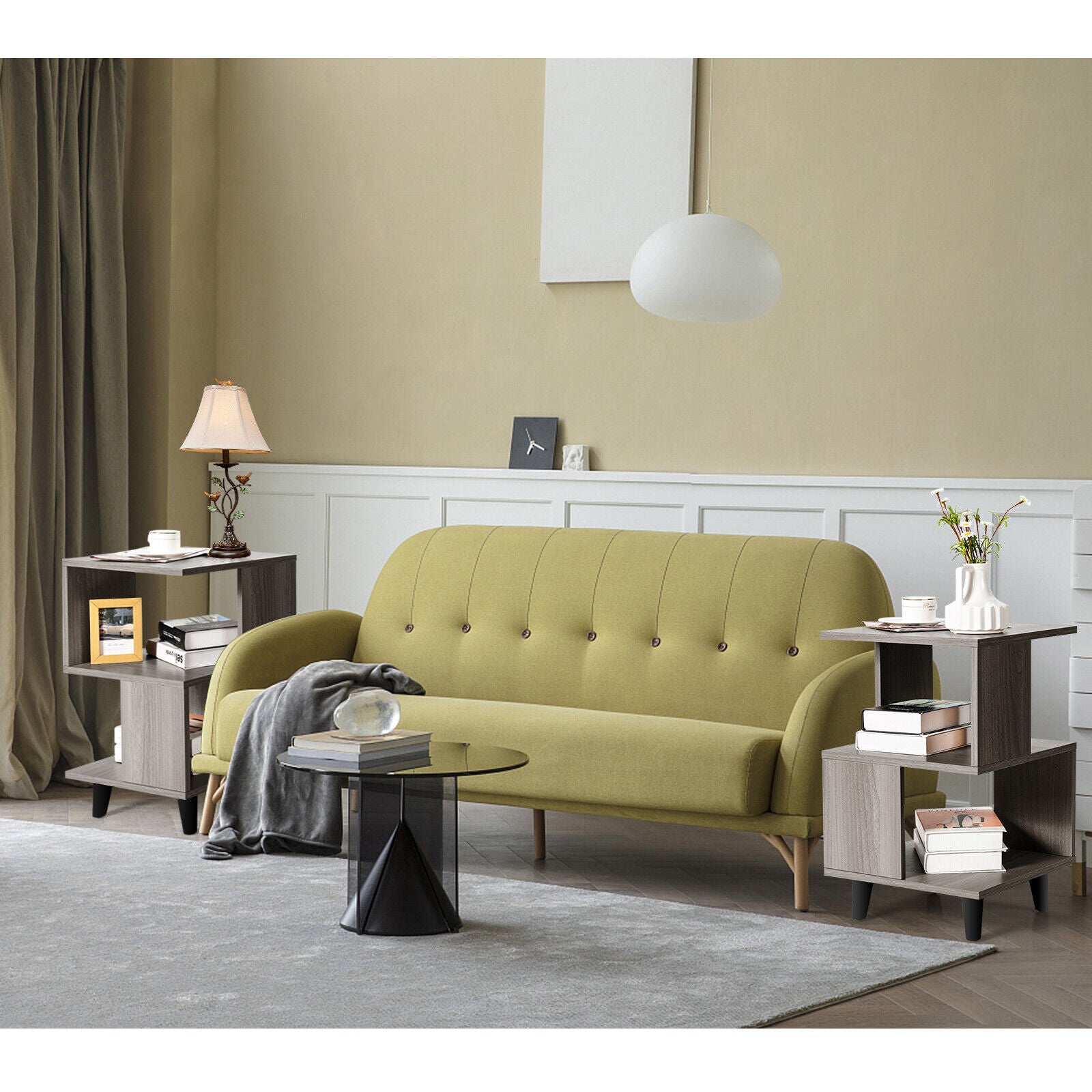 2 Pieces Wooden Modern Nightstand Set with Legs for Living Room, Gray Nightstands at Gallery Canada