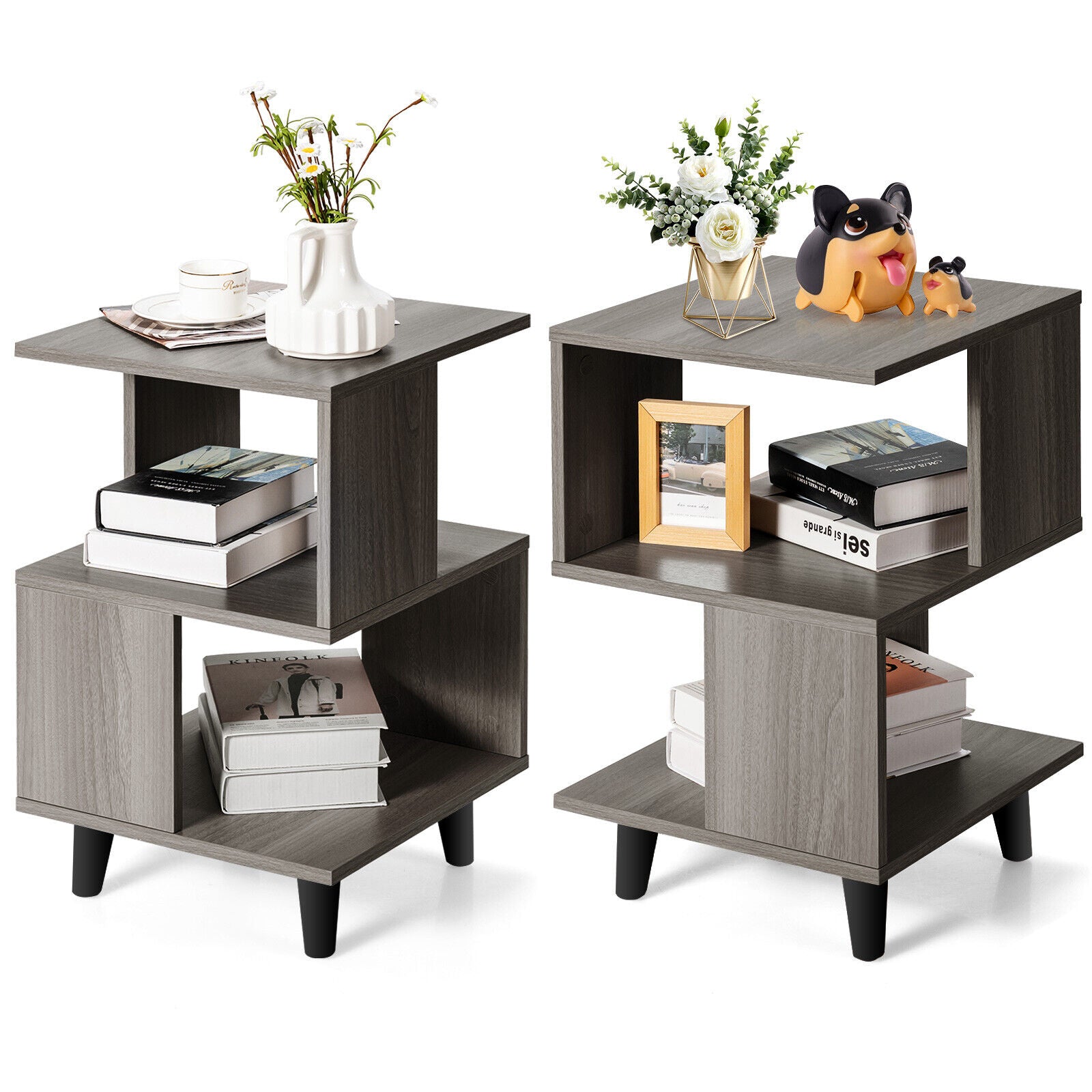 2 Pieces Wooden Modern Nightstand Set with Legs for Living Room, Gray Nightstands at Gallery Canada