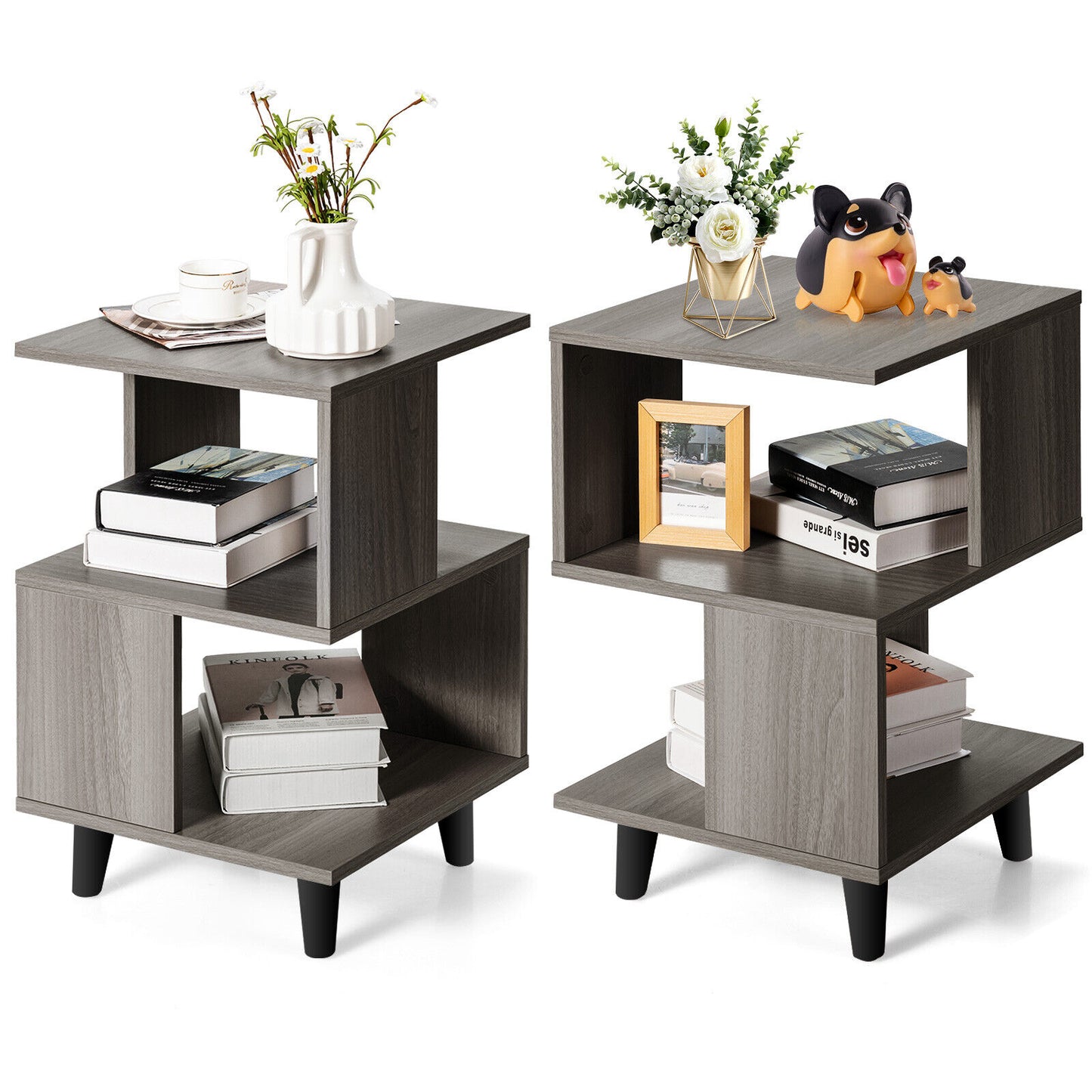 2 Pieces Wooden Modern Nightstand Set with Legs for Living Room, Gray Nightstands Gray at Gallery Canada