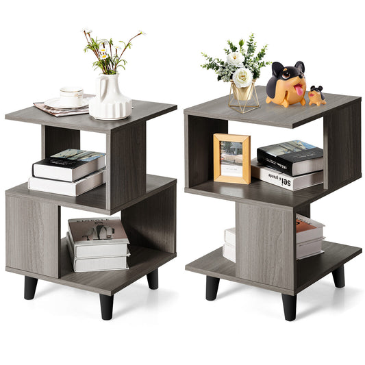 Modern Wooden Nightstand Set, 2 Pieces, Gray Nightstands Gray at Gallery Canada