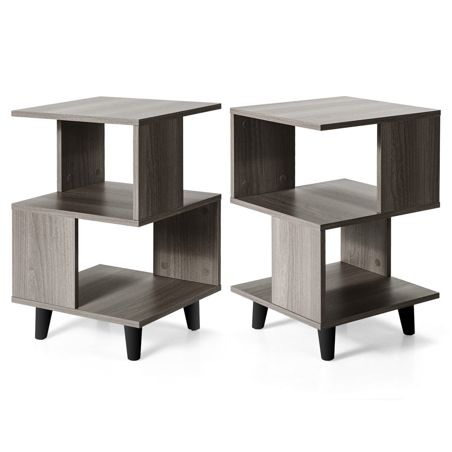 2 Pieces Wooden Modern Nightstand Set with Legs for Living Room, Gray Nightstands at Gallery Canada