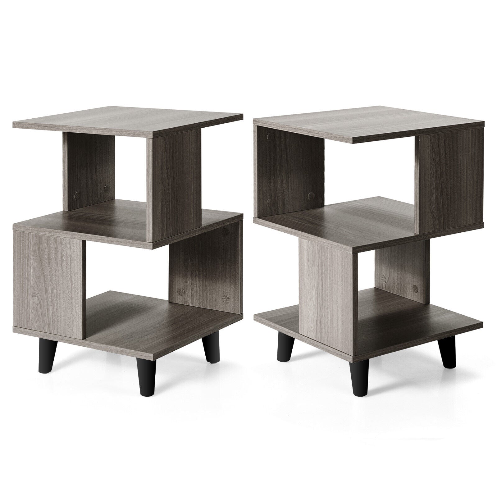 2 Pieces Wooden Modern Nightstand Set with Legs for Living Room, Gray Nightstands at Gallery Canada