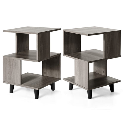 2 Pieces Wooden Modern Nightstand Set with Legs for Living Room, Gray Nightstands at Gallery Canada