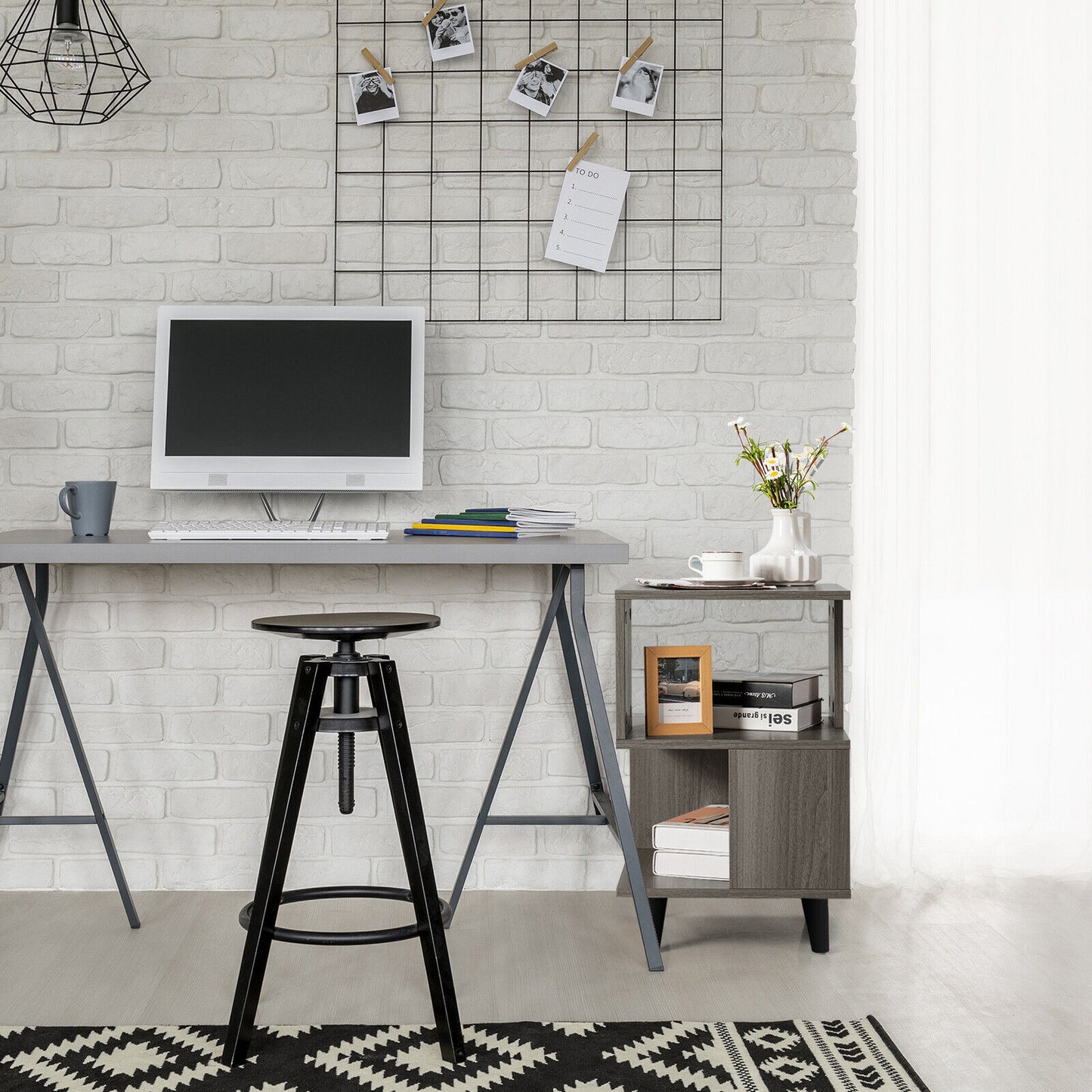 2 Pieces Wooden Modern Nightstand Set with Legs for Living Room, Gray Nightstands at Gallery Canada