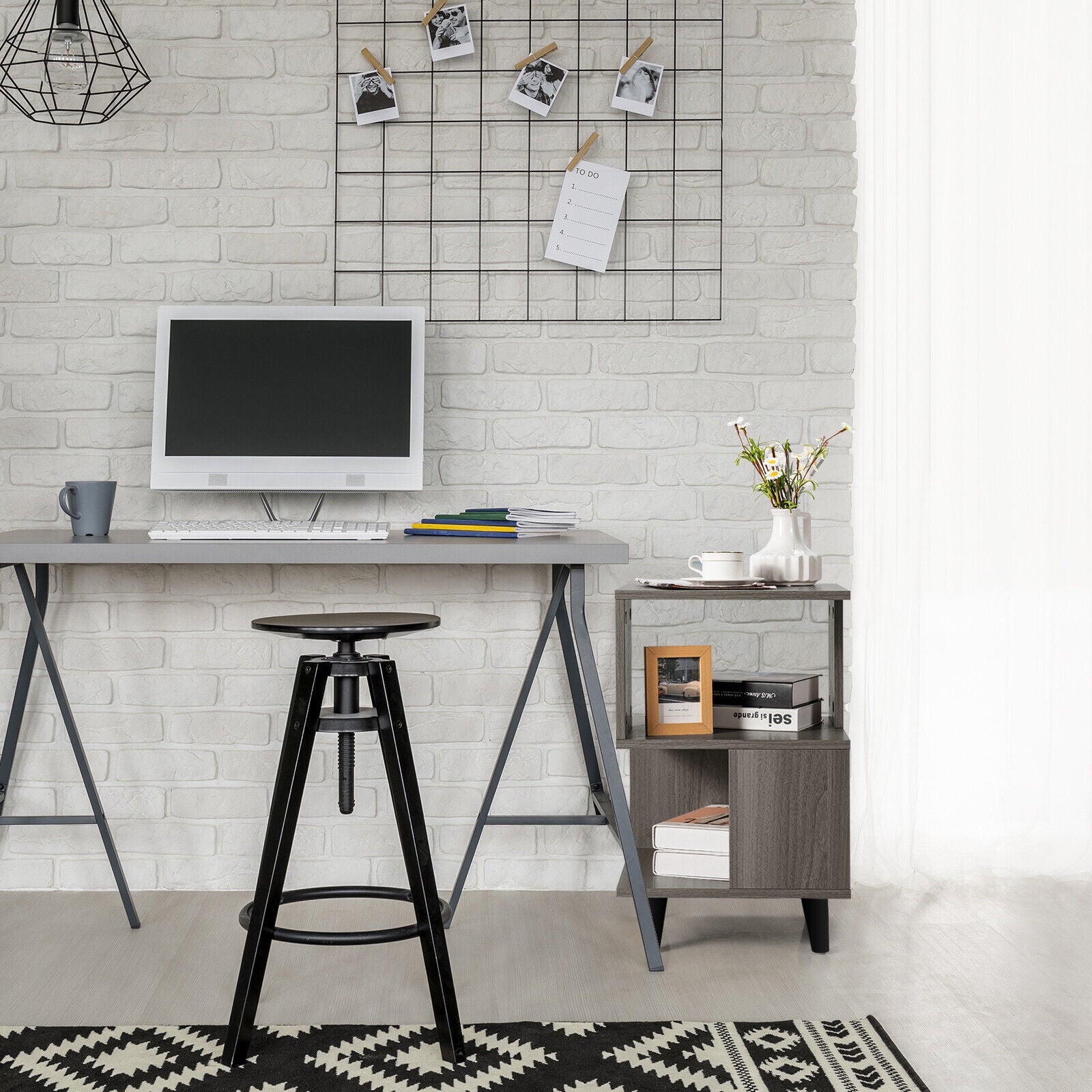 2 Pieces Wooden Modern Nightstand Set with Legs for Living Room, Gray Nightstands at Gallery Canada