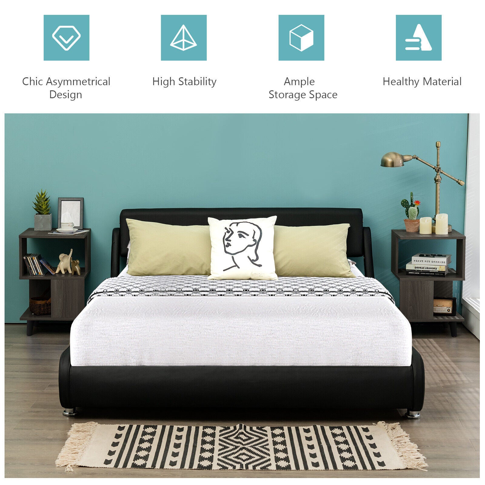 2 Pieces Wooden Modern Nightstand Set with Legs for Living Room, Gray Nightstands at Gallery Canada