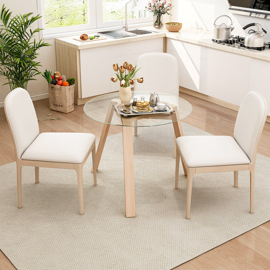 36 Inches Round Glass Dining Table, Rubber Wood Frame, Natural Dining Tables Natural at Gallery Canada