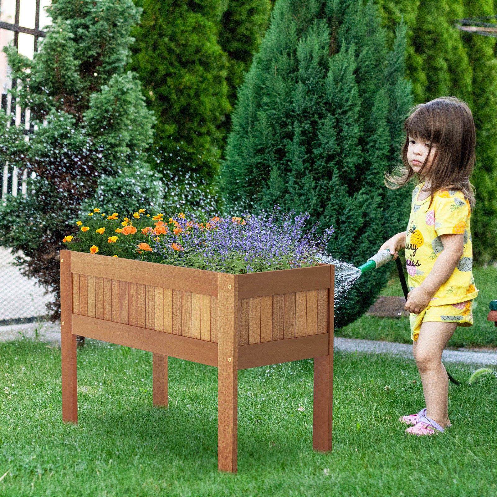 Wooden Raised Garden Bed Solid Wood Elevated Planter Box with Legs, Natural Raised Garden Beds at Gallery Canada